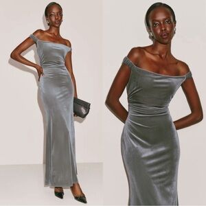 Reformation Gray Off-Shoulder Maxi Dress